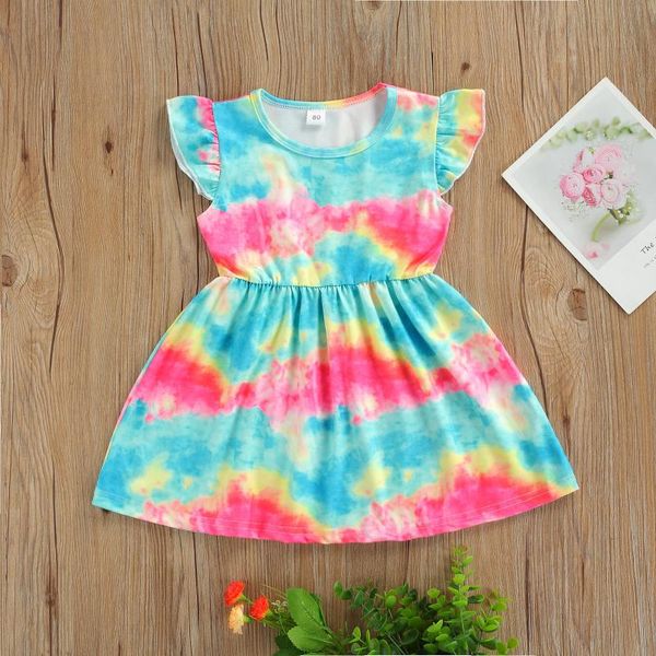 

toddler kid baby girl tie dye dress ruffles sleeveless casual dresses for girls clothing costumes girl's, Red;yellow