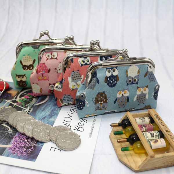 

cartoon cute cotton fabric coin purse printed owl short children's small kids purse, Red;black
