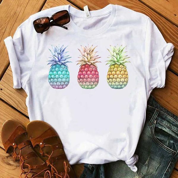 

pineapple fruits printed and women men t shirts fashion female tees cartoon graphic kawaii camisas mujer clothes, White;black
