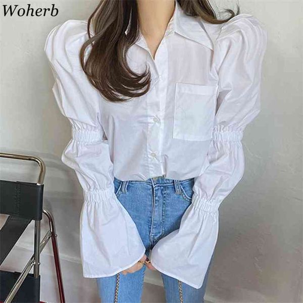 

all match korean puff sleeve blouse women causal solid spring summer shirt fashion elegant blusas de mujer chic 210519, White
