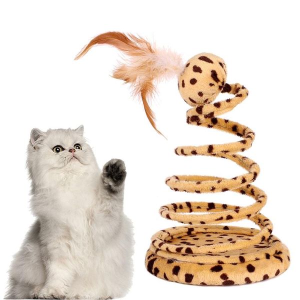 

cat toys interactive toy ball shape spring snake with feather pet to tease cats flannelette scratching pad products