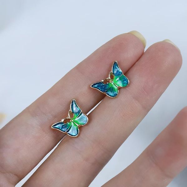 

stud simple vintage green fairy stereo butterfly earrings for women mini cute hypoallergenic butterflies earring party jewerly, Golden;silver