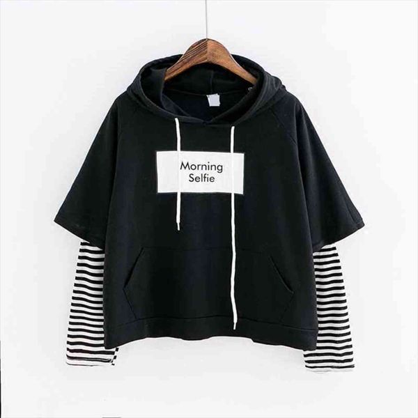 

autumn fashion striped sleeve patchwork womens hoodie casual cotton spring kpop harajuku exo clothes, Black
