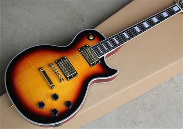 

ebony fretboard sunburst custom electric guitar tiger flame maple veneer mahogany body back rosewood fingerboard with golden hardware qualit