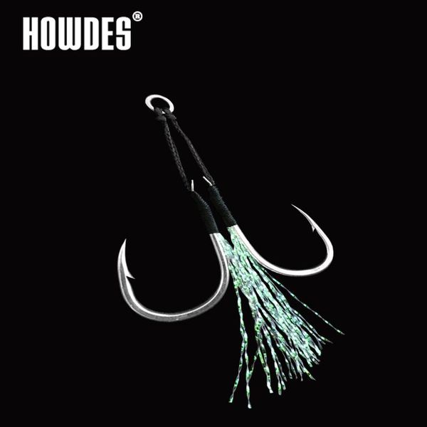 

2pcs assist hook jigging hooks slow twin strong carbon steel treble feather fishing