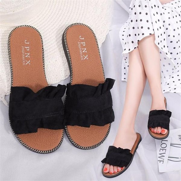 

women slippers flat woman shoes summer beach slip sandals ladies fashion home female women's tux20, Black