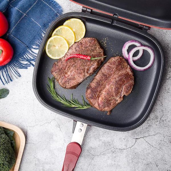 

double side grill frying pan non-stick barbecue cooking tool home diy pancake rectangular maker pans
