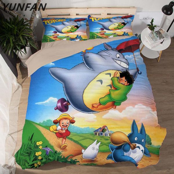 

bedding sets cute cartoon totoro set colorful scenery plant print duvet cover kids lovely bed pillowcase home decor 3pcs