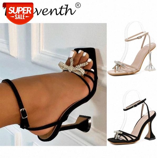 

921 zi ling rhinestone bow sandals high heels women's shoes large size 42 heeled black #vy9o