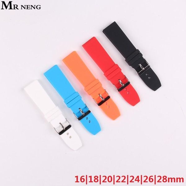 

watch bands mr neng silicone rubber watchband 16/18/20/22/24/26/28mm buckle band wristwatch strap belt black white 5 colors, Black;brown