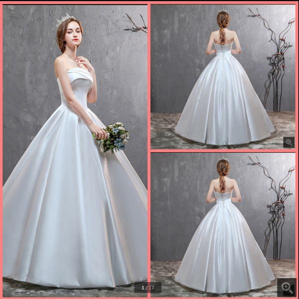 

vestido de festa white satin ball gown wedding dresses strapless sweetheart neck princess puffy long bride dress corset simple bridal gowns