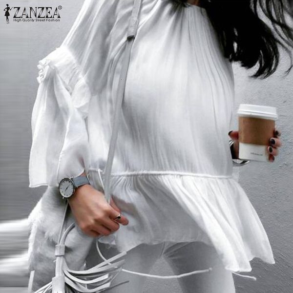 

blouses stylish solid ruffle shirts women's spring blouse 2021 casual puff sleeve blusas female high waist plus size chemise, White