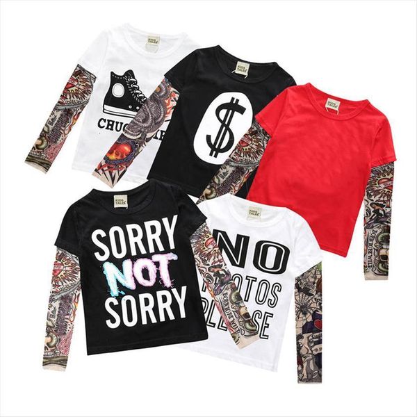 

children clothing newborn boy tattoo t shirt summer cartoon long sleeve tees printed shirts kids for 1 6y baby, Blue