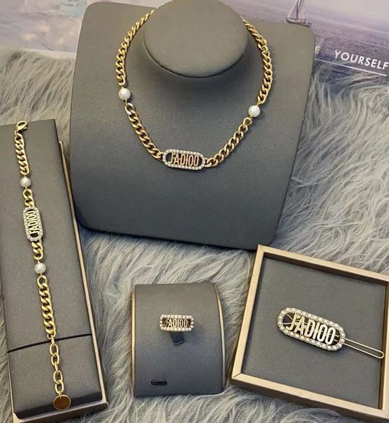 

21 new pearl letter necklace bracelet female blogger same fashion ring hairpin, Silver