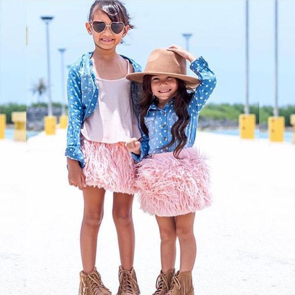 

skirts ins baby girls skirt plush fluffy toddler girl princess pink tassel tutu clothing kids dance ball gown, Blue