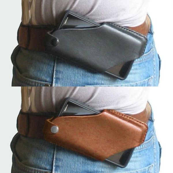 

fashion solid color waist bag pu leather simple belt universal phone brown black cellphone protection case bags