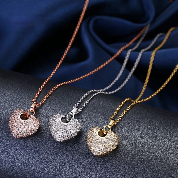 

heart full tiny crystal inlaid women pendant chain 18k gold filled classic fashion luxury bridal female gift, Silver