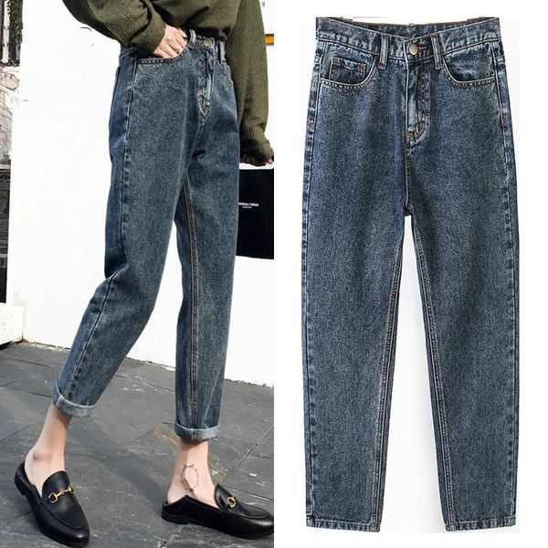

women's jeans totob vintage boyfriends harem women spring 2021 loose high waist woman denim pencil trousers mom mujer cotton, Blue