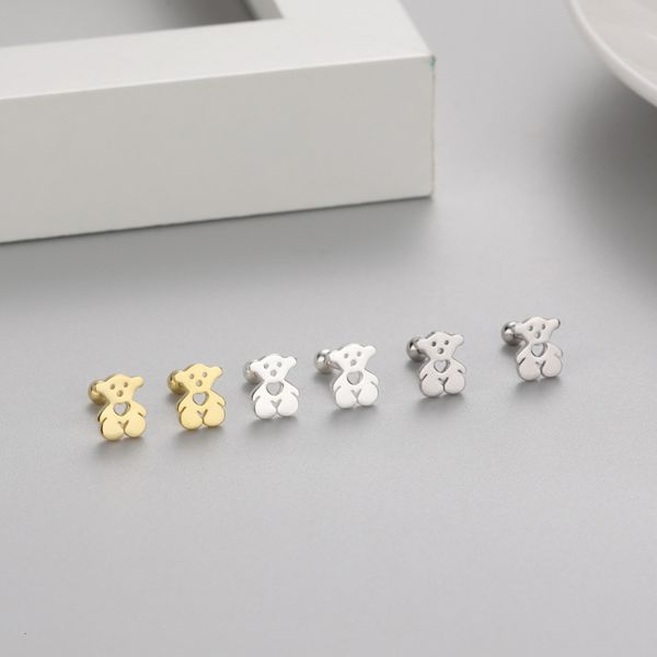 

yingbaida 925 silver hollow out love bear earrings female korean ins simple thread, Golden