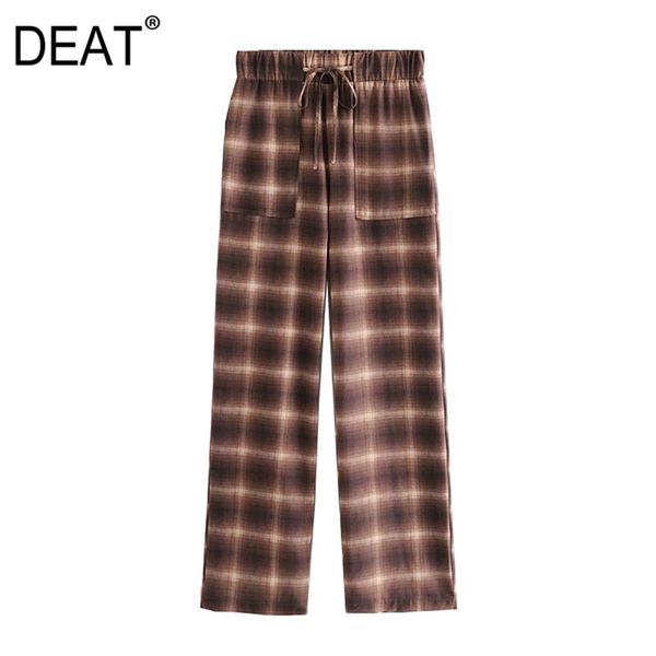 

[deat] spring autumn fashion high waist lattice drawstring loose casual women straight-leg pants 13c391 210527, Black;white