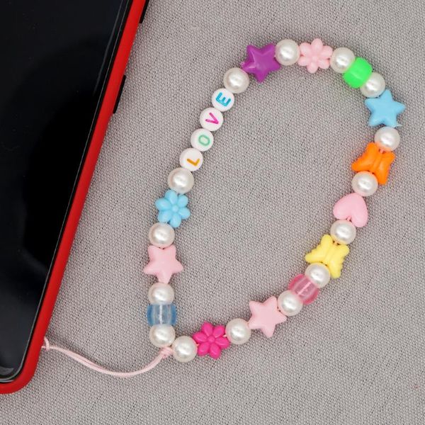 

link, chain beaded mobile strap for phone charm beach pearl beads string cord lanyard 2021 love letter wrist ornament, Black