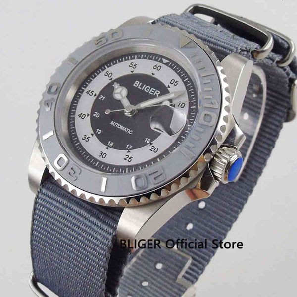 

dial luxury bliger 40mm black brightturning marks ceramic rotary beams sapphire glass date magnifying automatic clockwork clock, Slivery;brown