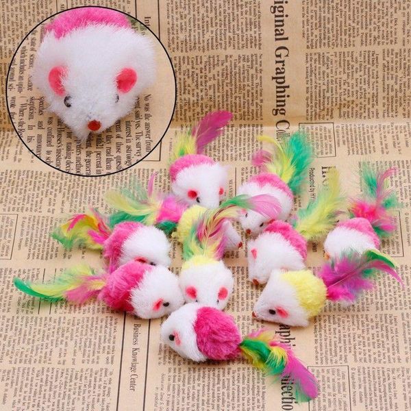 

cat toys 10pcs pet kitten furry mouse shaped toy feather tail fetch gift