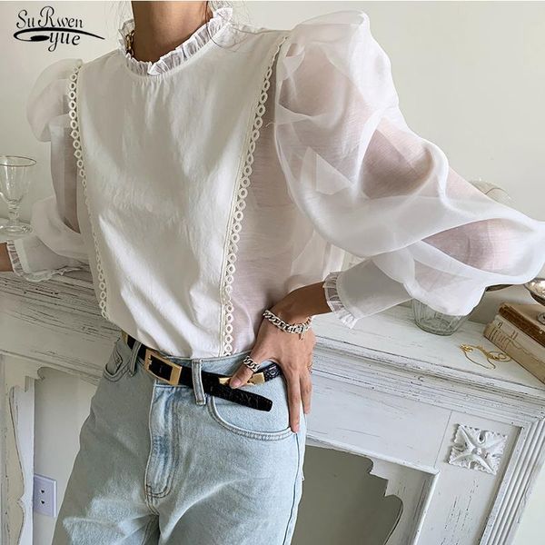 

women's blouses & shirts autumn plus size all-match shirt oversize puff long sleeve women blouse vintage wood ear loose solid blusas 1, White