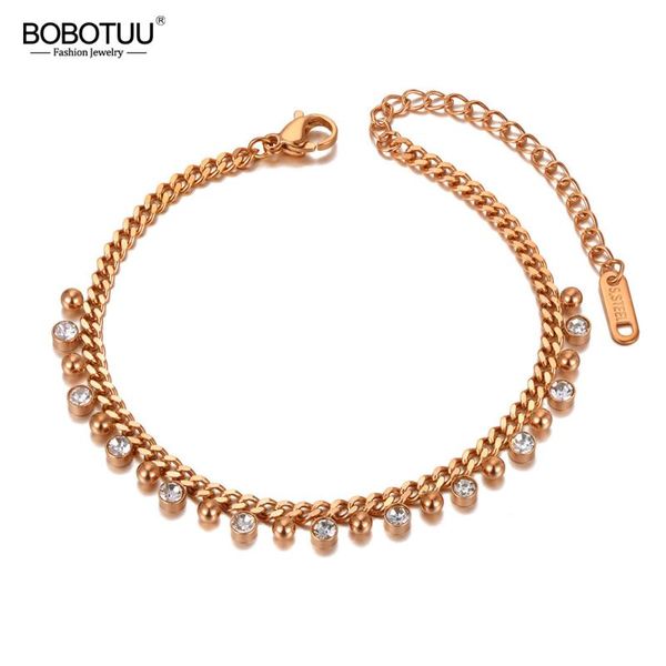 

link, chain bobotuu sparkling cz crystal & ball charm bracelets bangles for women stainless steel link bohemia beach bracelet bb20219, Black