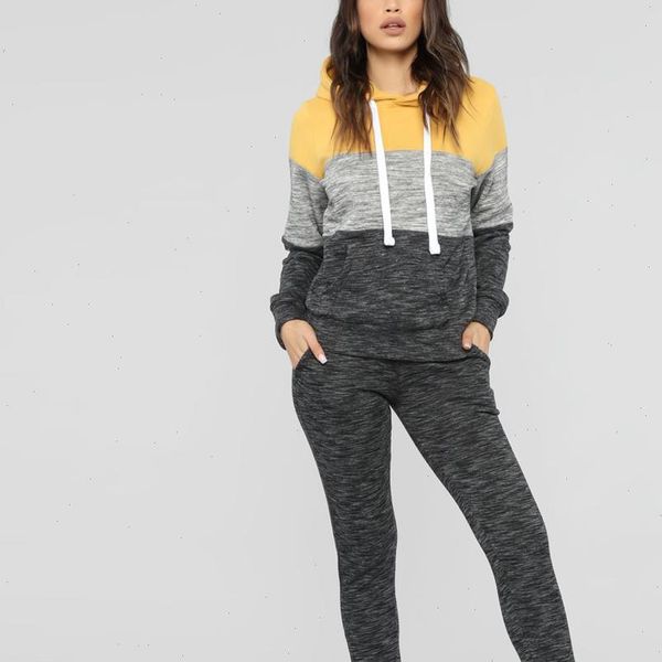

women tracksuits tracksuit autumn and winter fleece color matching sweatshirts long pants set two pieces casual sporting suit female 45, Gray
