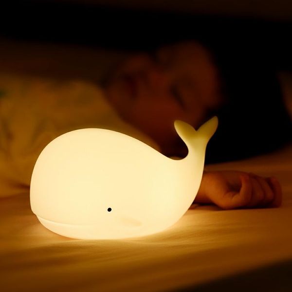 

night lights cartoon silicone whale led light touch sensor colorful usb rechargeable bedroom bedside lamp for children kids baby gift