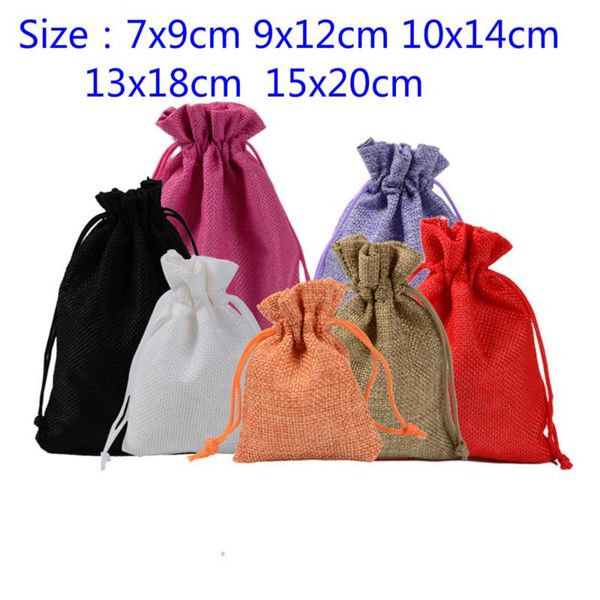 

10pcs/lot fashion jute drawstring burlap bags wedding favors party christmas gift jewelry hessian sack pouches packing 5 sizes wrap