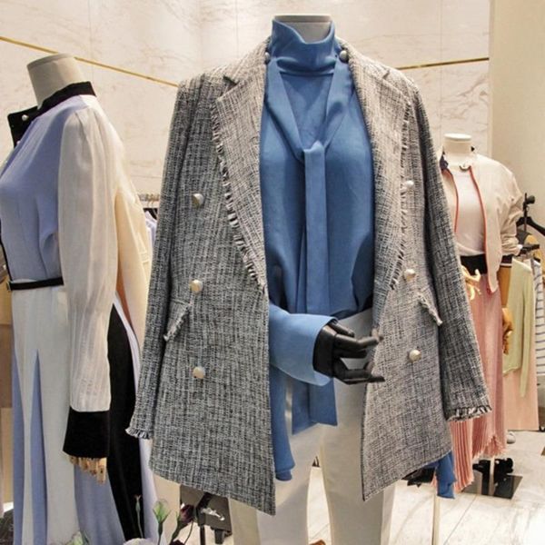 

women's suits & blazers [ewq] korea chic autumn casual trend women lapel double-breasted striped fashion simple long-sleeved blazer 202, White;black