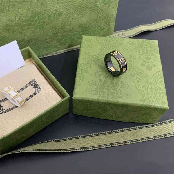 

fine accessories double white ceramic ring is fashionable and versatile. it plated with 18k gold black steel stone star sky for men women, Silver