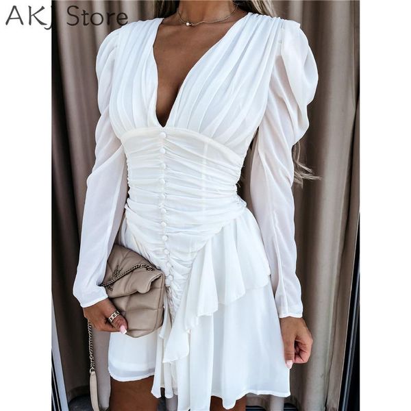 

casual dresses women v-neck ruffles ruched long sleeve a-line dress, Black;gray