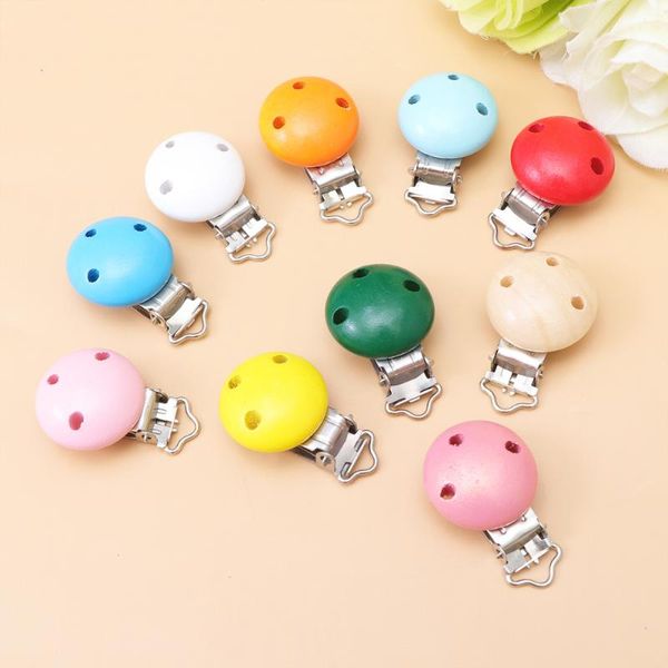 

pacifiers# 10pcs wooden infant pacifier clip teething soother round shape bright color for baby