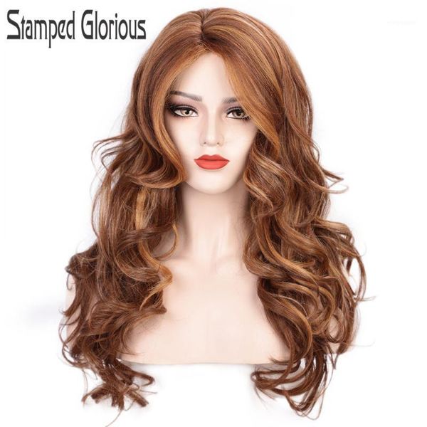 

stamped glorious wave wig synthetic mixed brown and blonde cosplay short wavy for women sidepart false hair1, Black