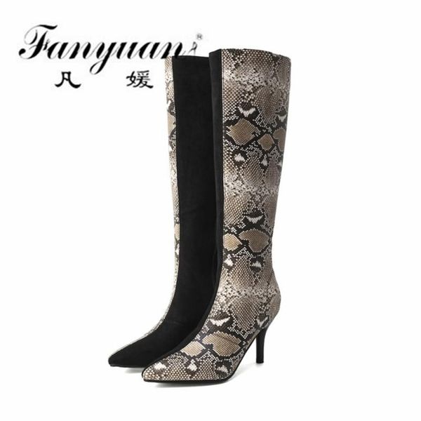 

boots fanyuan fashion women knee high long 2021 mixed colors snake skin pattern night club party heels size30-48, Black
