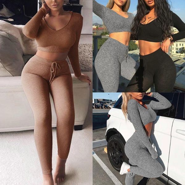 

two piece dress arrival women long sleeve crop long pants 2pcs/set bodycon party club slim sweatsuit, White
