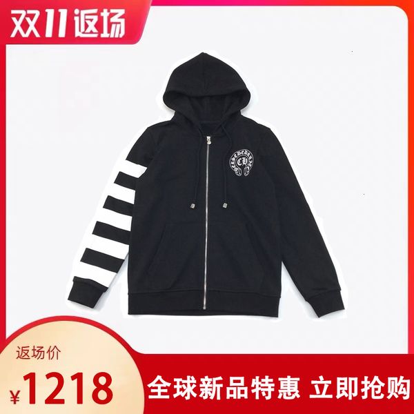 

zipper men's and chcrosin women's stripe printed letter cardigan hooded jacket 48w6 ghhb, Black