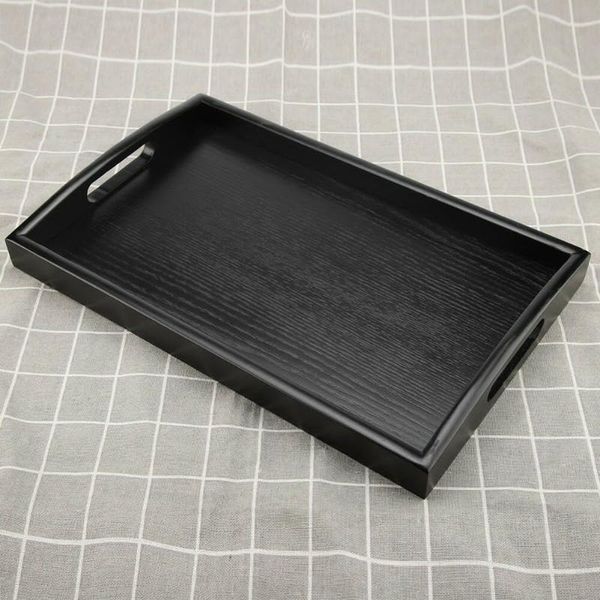 

dishes & plates serving tray large black wood rectangle butler breakfast trays with handles easy to grip d1