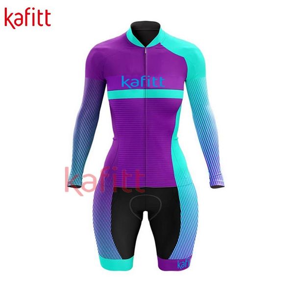 

racing sets kafeet's women's triathlon sports bike outdoor cycling suit long-sleeved mountain bib jumpsuit, Black;blue