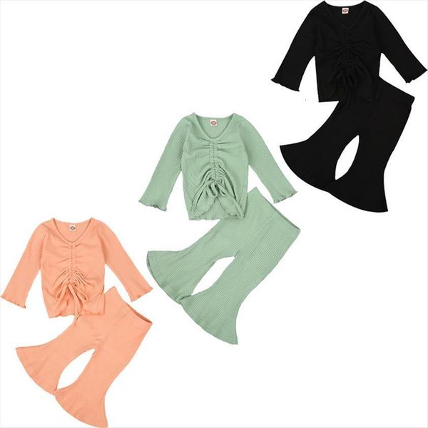 

0 3y autumn infant baby girls clothes sets solid bowknot knit long sleeve pullover flare pants trousers 3 colors, White