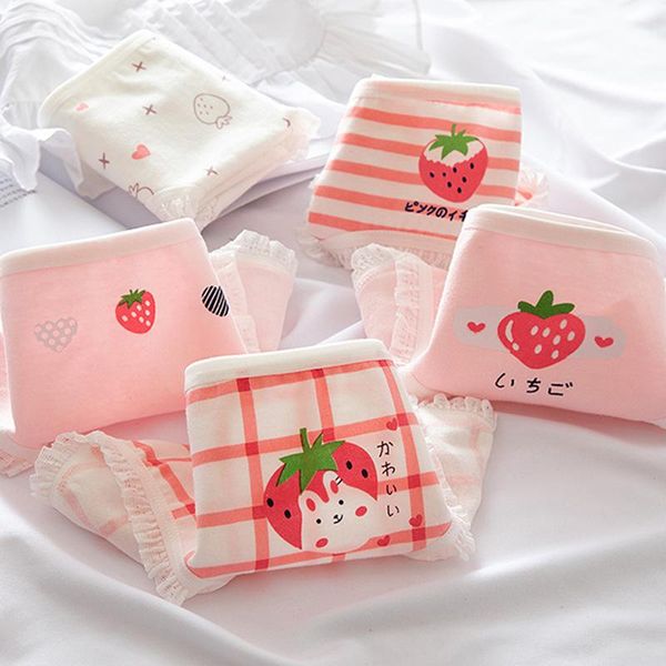 

women's panties ladies underwear cute strawberry lace girly pure cotton mid-waist student women, Black;pink