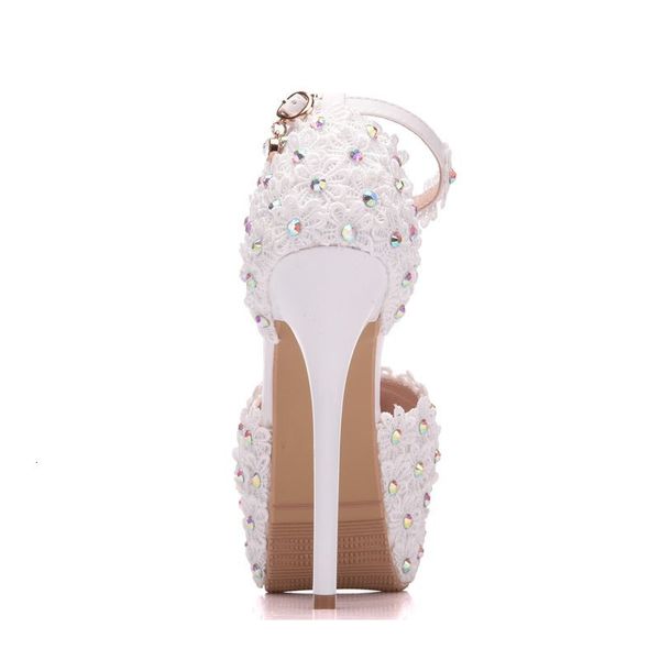 

sandals crystal qeen white lace high-heeled platform round flower bride wedding shoes wristband ab color diamonds pumps sandals, Black