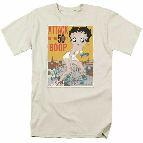 

betty boop attack of 50ft boop t shirt mens licensed cartoon merchandise cream, White;black