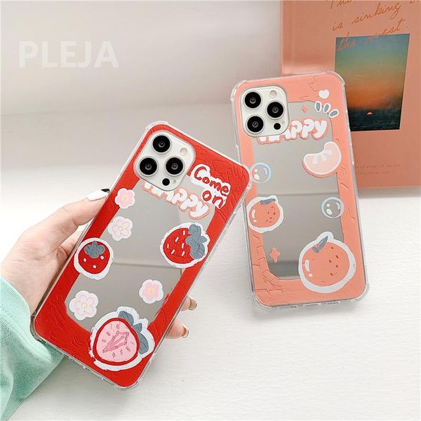 

cell phone pouches cute strawberry orange fruit mirror case for 12 11 pro xs max 7 8 plus se 2021 xr x cover fashion luxury cartoon f