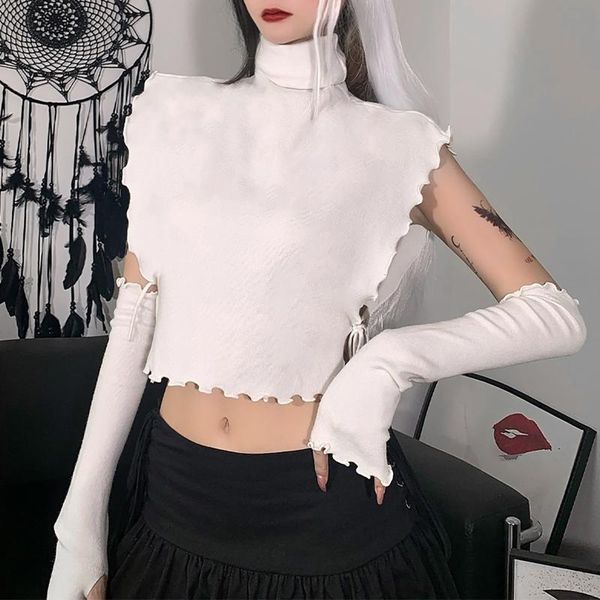

women's tanks & camis solid slim sleeveless vest with bandage two off shoulder detachable sleeves casual tshirt women basic harajuku so, White