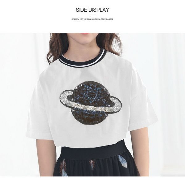 

clothing sets wholesale summer teenagers girls 2-pcs cartoon universe t-shirts + feather skirt teen e539 hm79, White