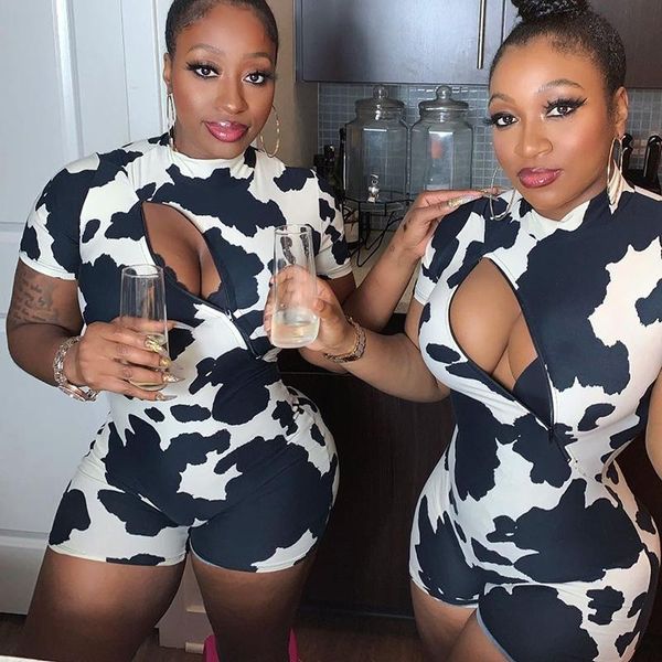 

women's jumpsuits & rompers 2021 colorblock cutout zipper chest women playsuits skinny casual short sleeve summer one piece overalls, Black;white
